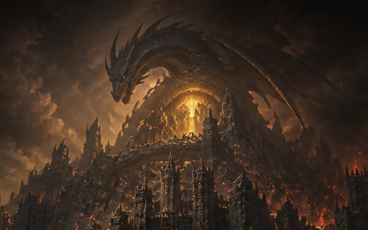 The wyrm coiled around the highest towers of Wyrmhold, a furnace glow at its heart.